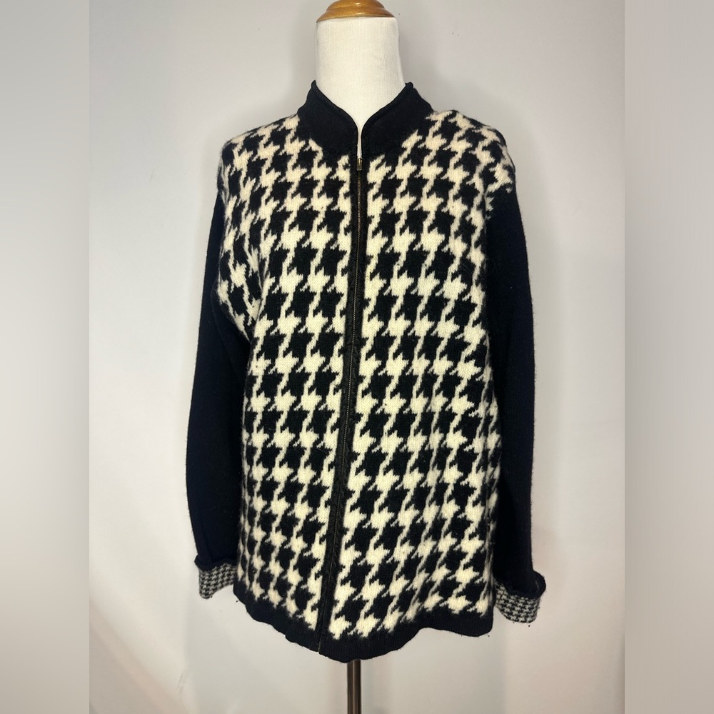 Vintage Newton Trading Company houndstooth Zip-Up sweater 2X